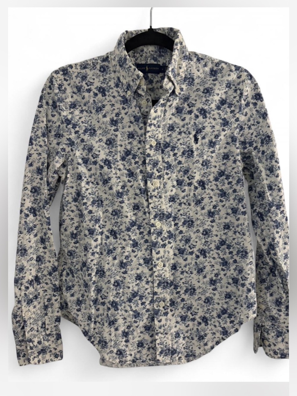 Ralph Lauren Cream Button-Down Shirt with Blue Floral Print
